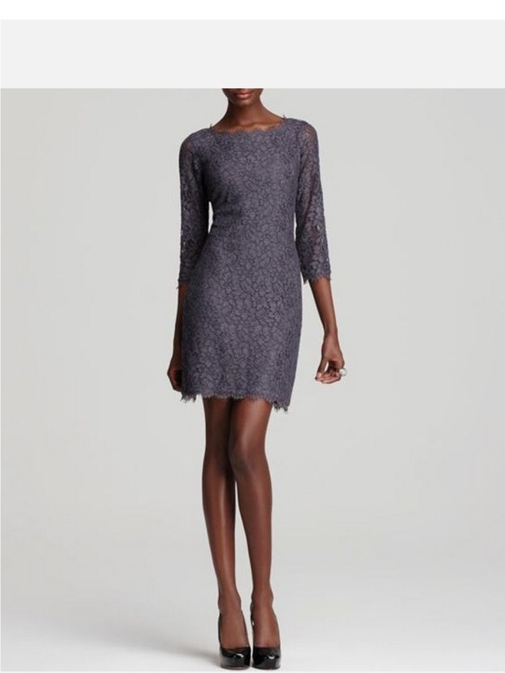 NWT Diane Von Furstenberg Charcoal Lace Sheath Mini Dress